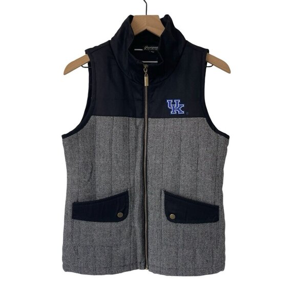 Kentucky Wildcats Vest Womens S Full Zip Black Gray Quilted Herringbone Preppy - Picture 1 of 16